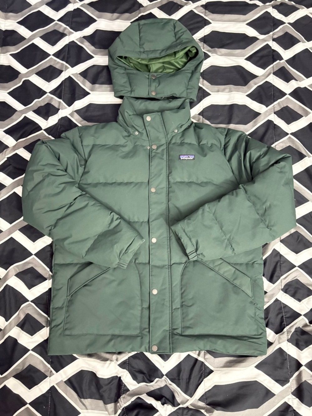Patagonia Dark Green Puffer Jacket with Hood